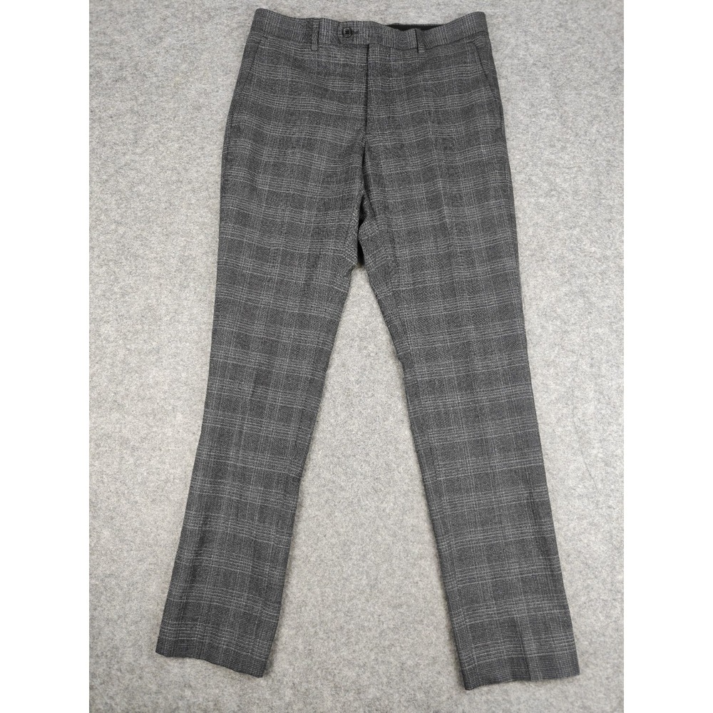 John Varvatos USA Mens Dress Pants 30x29 Bleeker-NN Gray Windowpane Wool Blend